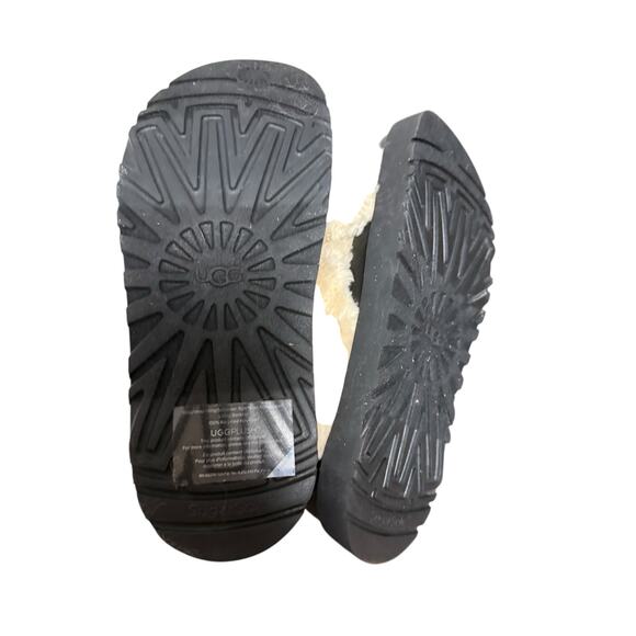 UGG Fuzz Sugar Cream Black Cross Platform Slip On Slide Slippers Women’s Size 9 - Picture 7 of 8